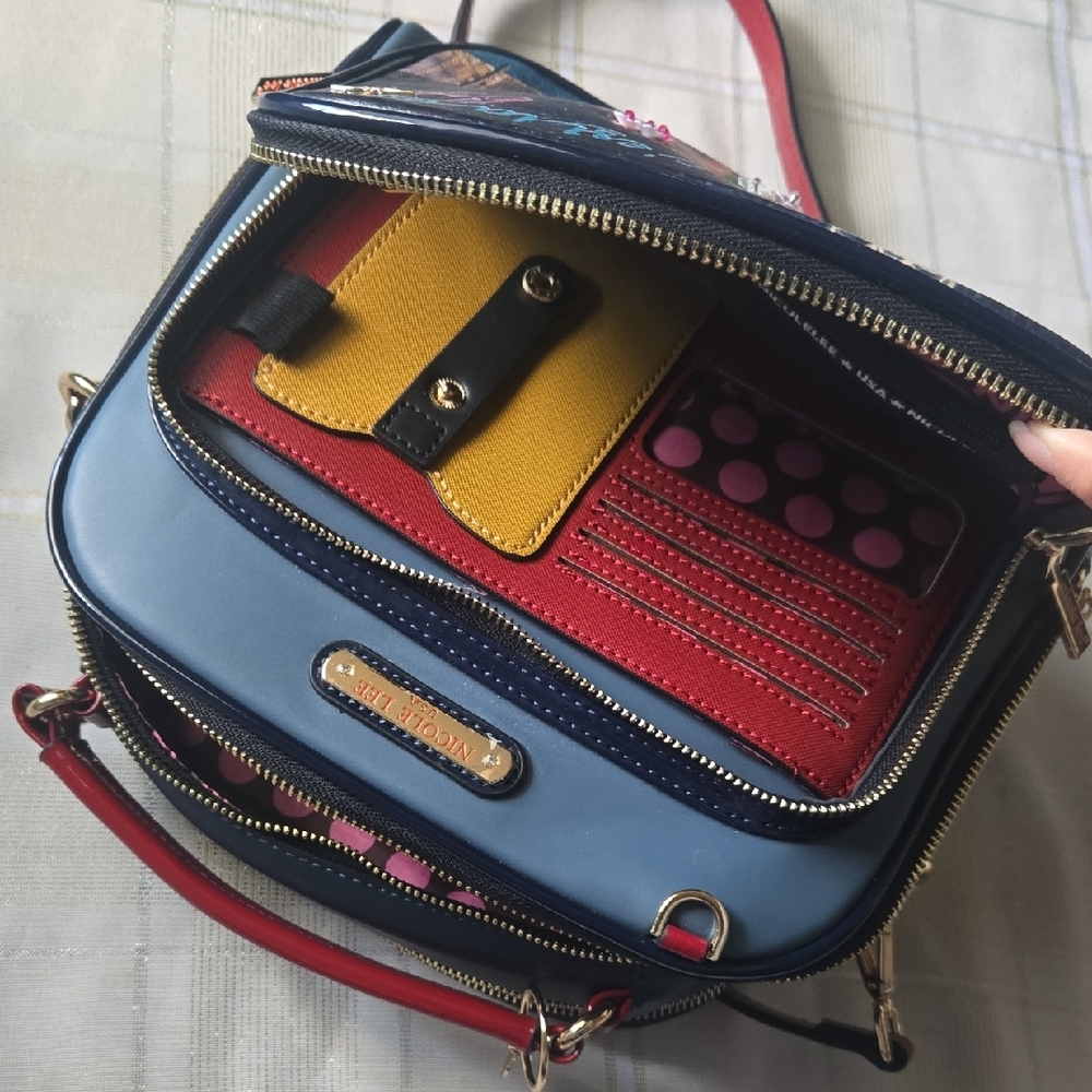 Nicole Miller, "Tonight For You", Red & Blue Crossbody Bag - Picture 11 of 14
